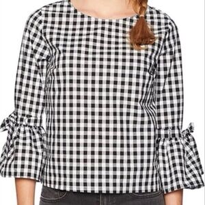 Jack by BB Dakota | “Seen It All” Black & White Gingham Top, Tie Sleeves, Size S